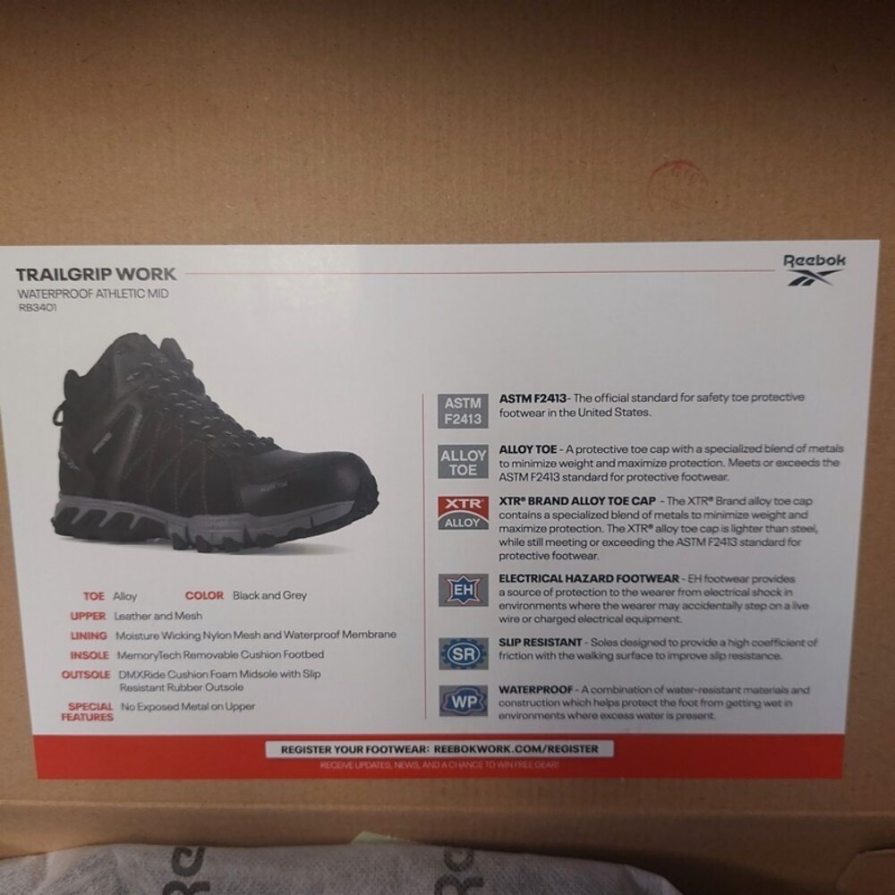 Reebok Work Mens Size 9 Trailgrip Work Waterproof Athletic Mid Cut Shoes Boots - Picture 11 of 12
